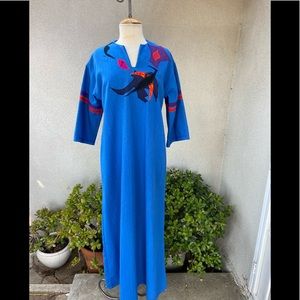 Vtg boho maxi kaftan dress blue large